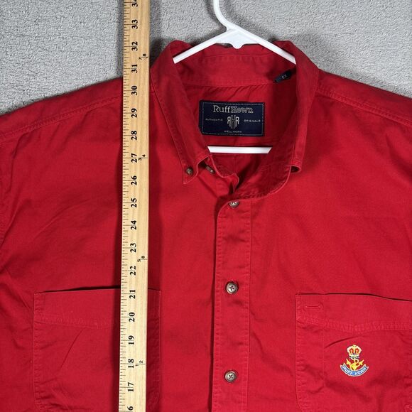 Ruff Hewn Men’s Button Down Shirt Red Long Sleeve Size XL Cotton Chest Crest - Picture 6 of 12